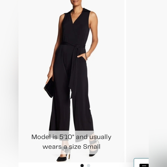 Nina Leonard Solid Tie Waist Jumpsuit - Picture 1 of 9